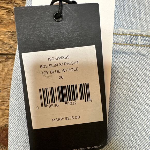 RE/DONE 80's Slim Straight Ripped Knee Jeans in Icy Blue Size 26 NWT - Picture 7 of 9